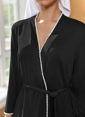 Ekouaer Robes for Women Knee Length Bathrobe 3/4 Sleeve Sleep Robe Cozy Sleepwear with Pockets S-XXL in Saudi Arabia