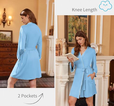 رداء Ekouaer للنساء بطول الركبة، رداء نوم 3/4 كم، ملابس نوم مريحة مع جيوب S-XXL in Saudi Arabia