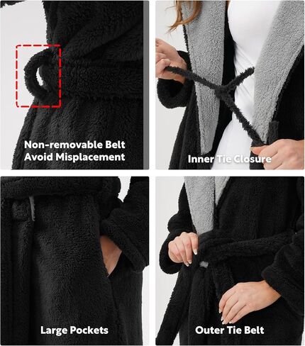 DAVID ARCHY Hooded Plush Fluffy Robe Winter Warm Long Fleece Knee Length Robe for Women in Kuwait