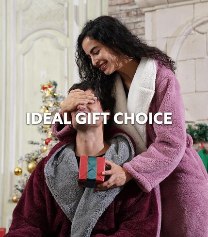 DAVID ARCHY Hooded Plush Fluffy Robe Winter Warm Long Fleece Knee Length Robe for Women in Kuwait