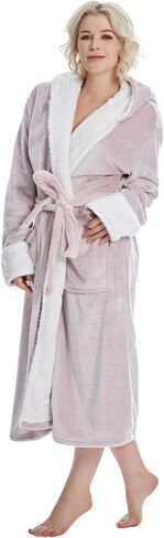 MissShorthair Women's Plush Hooded Robe - Long Fleece Bathrobe with Pockets, Soft and Cozy Loungewear Robe in Saudi Arabia