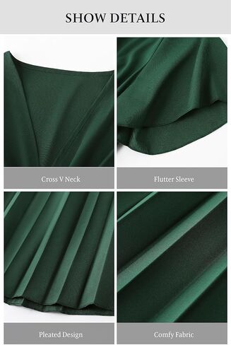 Coucoland Casual Dresses for Women - Flutter Sleeves Belt A-Line Pleated Cross V Neck Dresses Short Sleeve Formal Work in Saudi Arabia