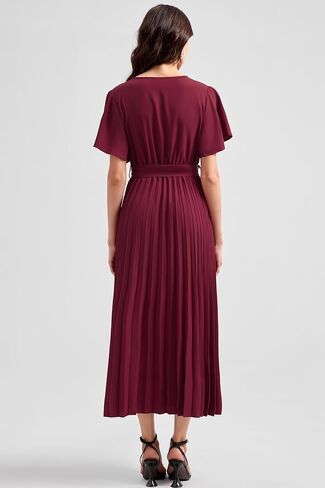 Coucoland Casual Dresses for Women - Flutter Sleeves Belt A-Line Pleated Cross V Neck Dresses Short Sleeve Formal Work in Saudi Arabia