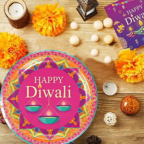 60 قطعة من لوازم حفلات الديوالي، أدوات مائدة للاستعمال مرة واحدة لحفلات الديوالي السعيدة تتضمن أطباق وأكواب ومناديل وديكورات حفلات مهرجان الأضواء الهندي (يخدم 20 شخصًا) in Kuwait