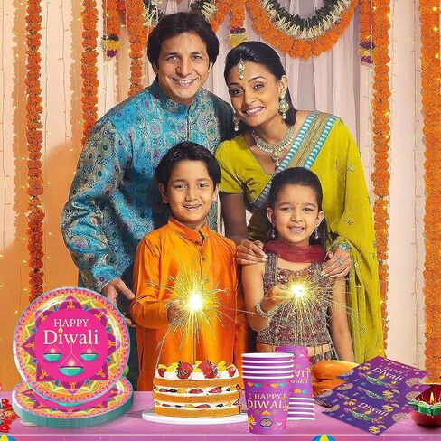 60 قطعة من لوازم حفلات الديوالي، أدوات مائدة للاستعمال مرة واحدة لحفلات الديوالي السعيدة تتضمن أطباق وأكواب ومناديل وديكورات حفلات مهرجان الأضواء الهندي (يخدم 20 شخصًا) in Kuwait