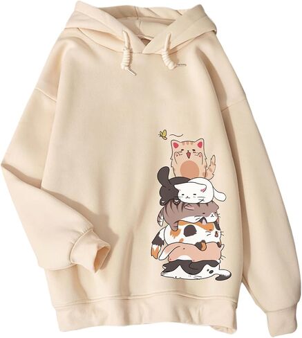 Tuislay Cute Cat Graphic Hoodies for Teen Girls Kawaii Cartoon Printed Hoodie Women Anime Print Hooded Sweatshirt Pullover in Saudi Arabia