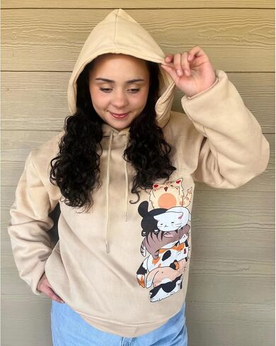 Tuislay Cute Cat Graphic Hoodies for Teen Girls Kawaii Cartoon Printed Hoodie Women Anime Print Hooded Sweatshirt Pullover in Saudi Arabia