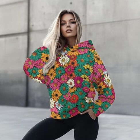 سويت شيرت نسائي كبير الحجم بقلنسوة مريح وأكمام طويلة بلوفر بلوزات بكتف منسدل ملابس خريفية ملابس عيد الميلاد in Saudi Arabia