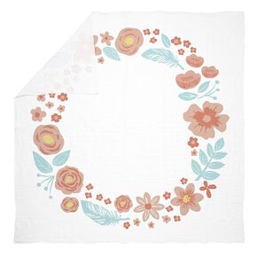 Pearhead Floral Baby Monthly Milestone Blanket, Newborn Photo Prop Blanket, Baby Girl Gift, Gift for New and Expecting Parents, Large, Peach and Teal Flowers
