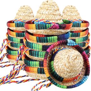 18 Packs Mini Sombrero Hats Fiesta Straw Hat Carnival Party Decorations Tiny Hat Kid Straw Hat for Pet Kids Party Supplies