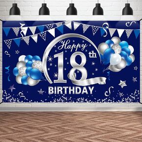 Blue Silver 90th Birthday Banner Decorations for Men - Happy 90 Birthday Backdrop Party Supplies - Ninety Birthday Poster Photo Props Background Sign