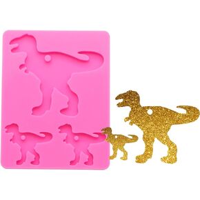 Super Shiny Dinosaur Family Shape Keychain Molds Resin Silicone Mold for DIY Polymer Clay Molds Epoxy Craft Mold Animal Keychain Mould with Hole Epoxy Resin Jewellery Resin Crafting Molds