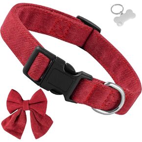 Bow Tie Dog Collar for Small Medium Large Dog, Adjustable Soft Cute Puppy Collars with Plastic Buckle Clasp, Size M