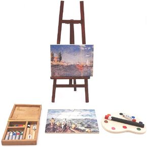SXFSE Dollhouse Decoration Accessories, 1/12 Dollhouse Miniature Wooden Easel Oil Painting Set Palette Watercolor Box Simulation Toys for Doll