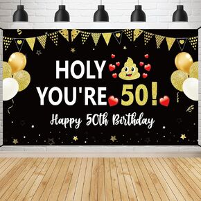 زينة عيد ميلاد مضحكة 50 للرجال والنساء، الذهب الأسود سعيد 50 عيد ميلاد راية لافتة لوازم الحفلات، خمسون خلفية كشك صور لعيد الميلاد للأماكن الخارجية في الأماكن المغلقة