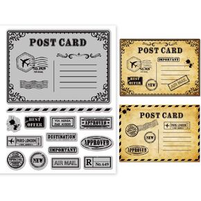 GLOBLELAND Vintage Postcard Cling Rubber Stamp Postage Postmark 7.1x8.7inch Clear Stamps Embossing Stamp Seal for DIY Scrapbooking and Card Making Paper Craft Decor