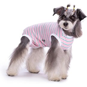 Puppy Striped Recovery Suit for Female Male Dogs Cats,Zip Up Dog Onesie Recovery Shirt Abdominal Wounds,Professional Spay Neuter Dog Pet Bodysuit After Surgery Wear Anti Licking Wounds