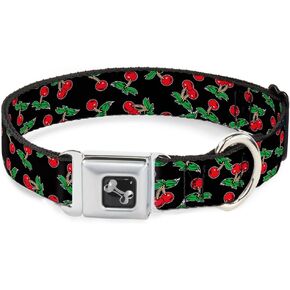 Buckle-Down 9-15" Cherries Scattered Black Dog Collar Bone, Small