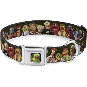 Dog Collar Seatbelt Buckle Muppets 20 Character Group Pose Greens 15 to 26 Inches 1.0 Inch Wide