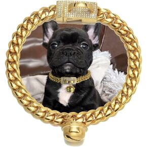 18K Gold Dog Collar 19mm Metal Stainless Steel with Cubia Zirconia Lock Dog Luxury Training Collar Cuban Lock Link Necklace Chain 20 inch