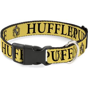 Dog Collar Plastic Clip Harry Potter Hufflepuff Crest Yellow Black 11 to 16.5 Inches 1.0 Inch Wide