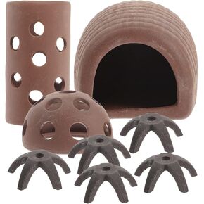 POPETPOP Aquarium Shelter Decorations - 9Pcs Ceramic Shelters Aquarium Ceramic Rock Cave Shrimp Hideout Hiding Block for Shrimp Aquarium Decorations Fish Breeding Cave for Fish Tank Decor
