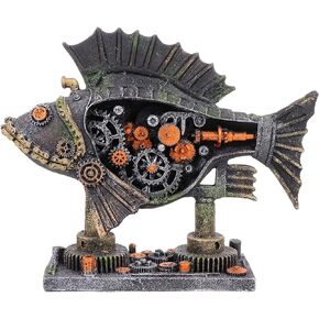 balacoo Steampunk Decor Resin Aquarium Decorations Fish Cave Hideout Robotic Fish Aquarium Ornament Decors Landscaping View Decor Fish Tank Ornament for Fish Goldfish Reptile Decor