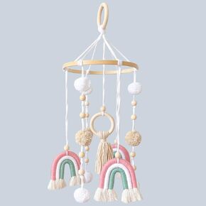 Baby Mobile for Crib, Rainbow Boho Crib Mobile Gender Neutral Nursery Mobile Decor for Infants Boys and Grils, Hanging Baby Crib Mobile Boho for Infant Bedroom Nursery Ceiling Decoration - Pink in Kuwait