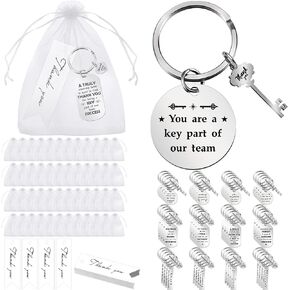 48 Sets Employee Thank You Gifts Include 48 Appreciation Keychain 48 Organza Bags 48 Thank You Cards for Employees Coworker (Silver)