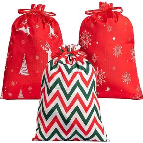 FloraSea 3 Pack 20x16 inches Christmas Big Cotton Gift Bags With Drawstrings,Reusable Holiday Fabric gift bags,Christmas Giant Gift Bags Large Present Bags for Xmas Presents Party Favor