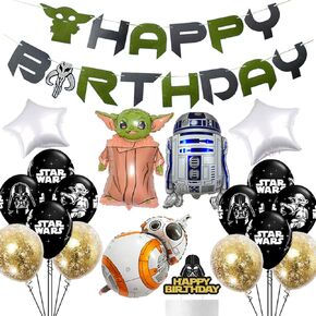 20 PCS Star Wars Birthday Party Supplies Set, Star War Themed Birthday Banner Mylar Balloons Caketopper Kit, Star Wars Bday Decorations for Boys