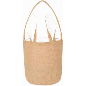 RACHELLE'S Easter Gift Bag - Reusable Canvas Tote with Bunny Rabbit Ears Design - (Jute, White) (22x20x20cm)