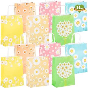 24 Pcs Daisy Flower Gift Bags Bulk with Handles Summer Paper Groovy Party Favor Bags Floral Goodie Treat Candy Bags for Graduation Birthday Wedding Party Decorations