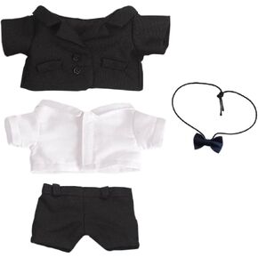 niannyyhouse Black Suit Coat Bow Tie White Shirt Pants 7.8in（20cm） Plush Humanoid Stuffed Doll Clothes