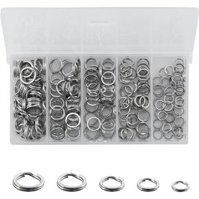 Alwonder 200-Pieces Fishing Split Rings with Box, Stainless Steel Lure Rings Hyper Wire Flatten Heavy Duty Saltwater Solid Rings Snap Rings Connectors