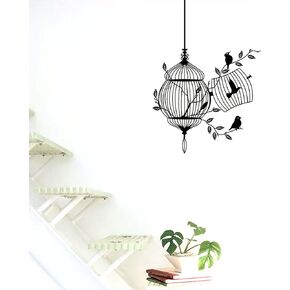 BIBITIME Black Birdcage Bird Wall Stickers Papers PVC Art Vinyl Removable Bedroom Living Room Home Applique Mural Decor Decal
