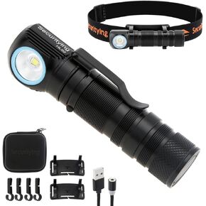 SecurityIng Rechargeable LED Headlamp, 1130 Lumen Super Bright with 9 Modes, Waterproof, Portable, Durable, Magnetic Charging, Right Angle Flashlight for Outdoor Activities