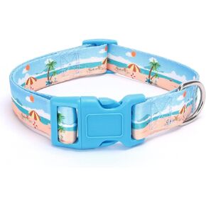 Adjustable Dog Collar with Patterns, Soft Puppy Collars with Quick Release Buckle Walking Running Training for Small Medium Large Dogs (M, Beach)