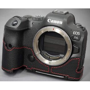 LIM'S Genuine Leather Camera Half Case & Dovetail Plate for Canon EOS R6 Case Cover Pouch Black