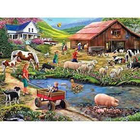 Bits and Pieces - 1000 Piece Jigsaw Puzzle for Adults 20" x 27" - Watering Hole - 1000 pc Farm Animals, Barn Jigsaw by Artist Mary Thompson