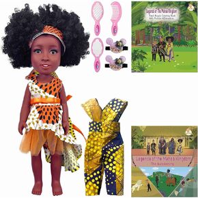 KAILEXBABY Black Doll 14 Inch with Children's Story & Coloring Books,Black Girl Doll for Girls with Children's Books, Realistic Thin Vinyl Doll for Toddlers & Kids, for Girls