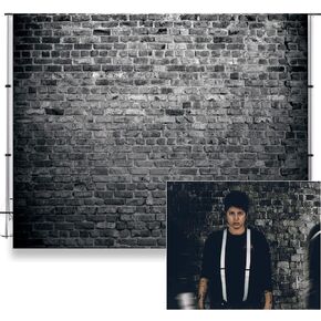 Black Brick Backdrop for Photography Halloween Vintage Black Grey Brick Wall Photo Backdrop Newborn Adult Portrait Birthday Party Wedding Brick Backdrop Office Conference Backdrop 10x8ft