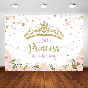 Avezano Gold Crown Princess Baby Shower Backdrop Pink and Gold Little Princess Party Photoshoot Blush Pink Floral Glitter Dots Girl Baby Shower Party Decoration Photography Background (6x4ft)