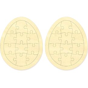 Easter Egg Blank Puzzle with 12 Pieces to Draw on Pack of 2, Each Piece is Unique, Blank Wooden Jigsaw Puzzles with Puzzle Tray for Crafts & DIY, Custom Puzzle 5x6.3 Inches