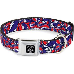 Buckle-Down Seatbelt Buckle Dog Collar - Steal Your Face Stacked Red/White/Blue - 1" Wide - Fits 15-26" Neck - Large