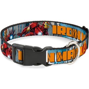 Dog Collar Plastic Clip Iron Man Avengers Logo Cityscape 6 to 9 Inches 0.5 Inch Wide