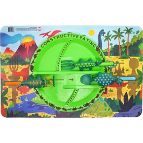 Constructive Eating Made in USA Toddler Dining Set: Kids Placemats for Dining Table with Dinosaur Plate & Utensils, Perfect Toddler Boy Gifts or Toddler Girl Gifts for 2 Year Old