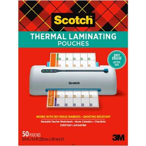 Scotch™ Dry Erase Thermal Laminating Pouches TP3854-50DE, 8-15/16" x 11-2/5", Clear, Pack of 50 Laminating Sheets