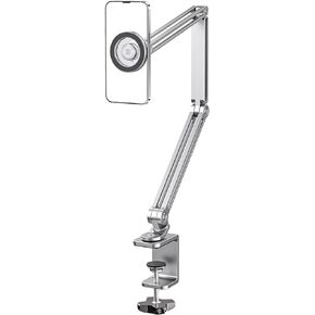Phone Holder for Bed Magnetic Cell Phone Bed Mount Aluminum Cell Phone Stand for Bed Foldable Gooseneck Phone Holder for Bed Clip Mountable 360°Rotation Compatible with All Phone