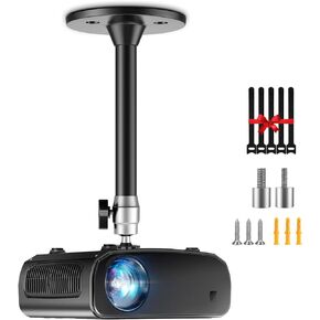 DAWASAPAT Mini Ceiling Projector Mount Bracket- Adjustable Tilt&Swivel Hanging Projector Holder Wall Mount Hanger Rack Stand for Mini Projector with 2 Free Adapters, and Cable Ties, Black
